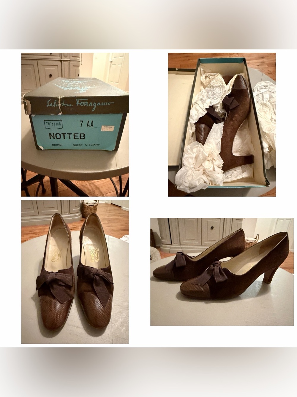 Vintage Salvatore Ferragamo Brown Suede & Leather Bow Pumps - Picture 1 of 7